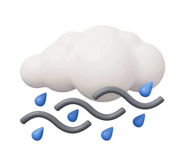 風雨雲3D天気 漫画のトレンディーなスタイルで孤立最小3Dレンダリングイラスト — ストック写真