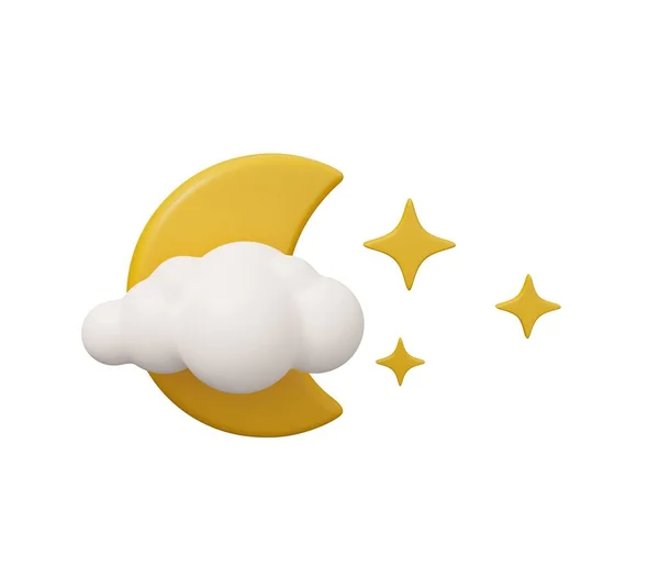 moon cloud 3d weather. isolated minimal 3d render illustration in cartoon trendy style.