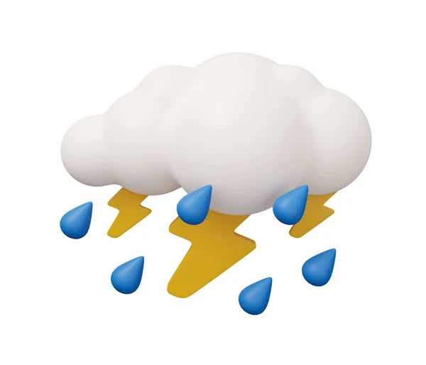 Deszcz Chmura Grzmotu Pogoda Odizolowany Minimalny Renderowania Ilustracji Kreskówki Modny — Zdjęcie stockowe