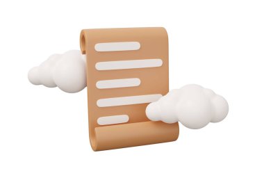 Kağıt parşömen bulutu 3 boyutlu illüstrasyon. Beyaz arkaplanda en az 3d görüntüleme izole edildi.