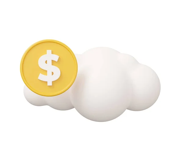 Cloud Coin Money Illustration Minimal Render Illustration Isolated White Background — Stock Photo, Image