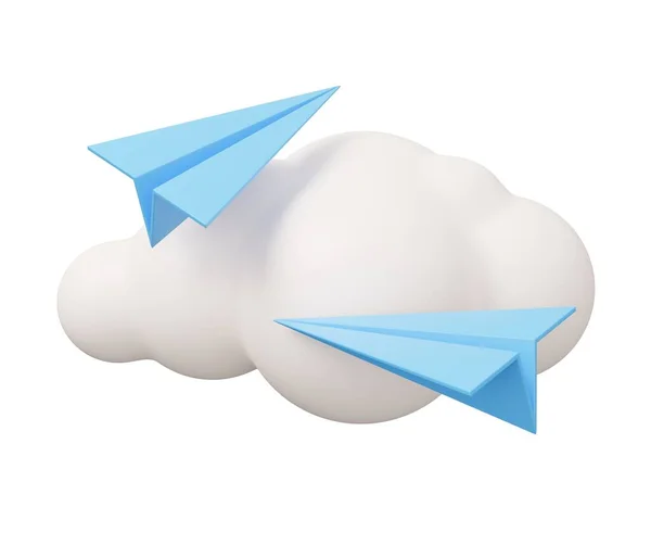 Papier Samolot Chmura Ilustracja Minimalna Ilustracja Renderowania Izolowane Białym Tle — Zdjęcie stockowe