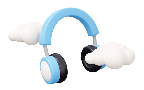 Headphones Cloud Render Minimal Render Illustration Isolated White Background — Stock Photo, Image