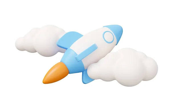 Rocket Cloud Render Minimal Render Illustration Isolated White Background — Stock Photo, Image