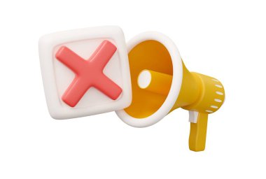 Çapraz megafon 3d çizim resimlemesini beyaz arkaplanda izole edilmiş minimal çizgi film tarzında iptal et.