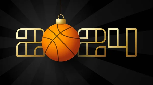 Καλή Χρονιά 2024 Και Μπάλα Μπάσκετ Αθλητική Ευχετήρια Κάρτα Μπάλα — Διανυσματικό Αρχείο