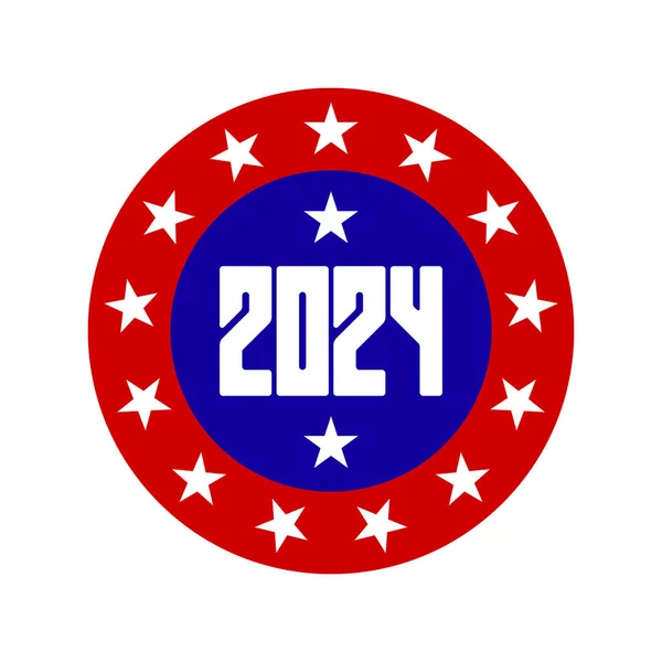 2024年 アメリカ合衆国 バッジ投票 星の円形のポスターかピン バック ボタンが付いている白および青 — ストックベクタ
