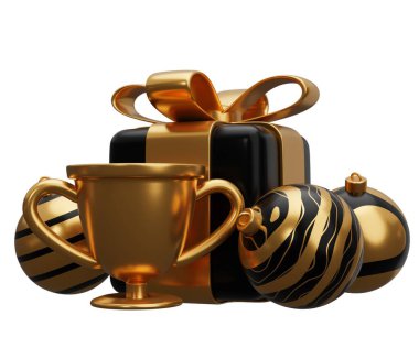 Kupa kupası Noel hediyesi. Beyaz arkaplanda 3 boyutlu resimleme izole edildi.