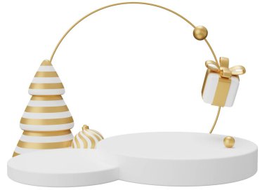 Beyaz Noel kürsüsü. Beyaz arkaplanda 3 boyutlu resimleme izole edildi.