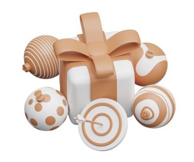 Hedef ok noel hediyesi. Beyaz arkaplanda 3 boyutlu resimleme izole edildi.