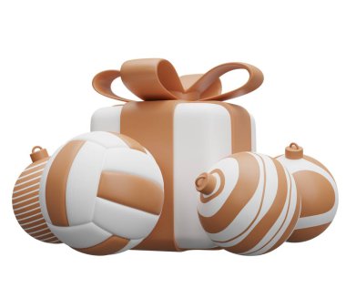 Voleybol yılbaşı hediyesi. Beyaz arkaplanda 3 boyutlu resimleme izole edildi.