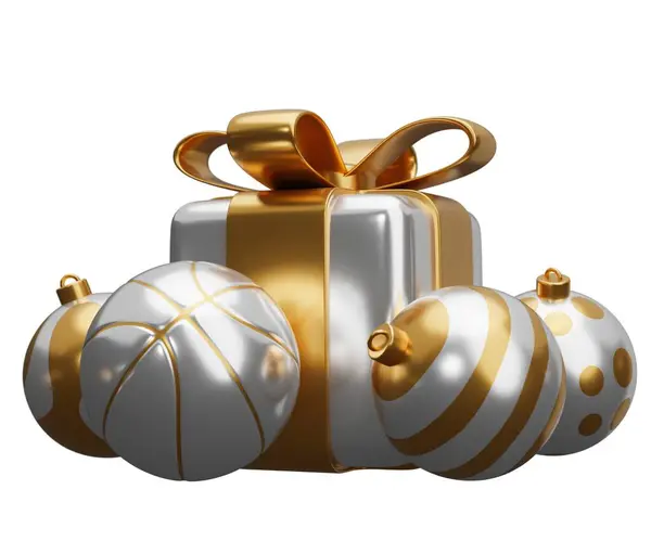Basketball Ball Christmas Gift Render Illustration Isolated White Background — Stock Photo, Image