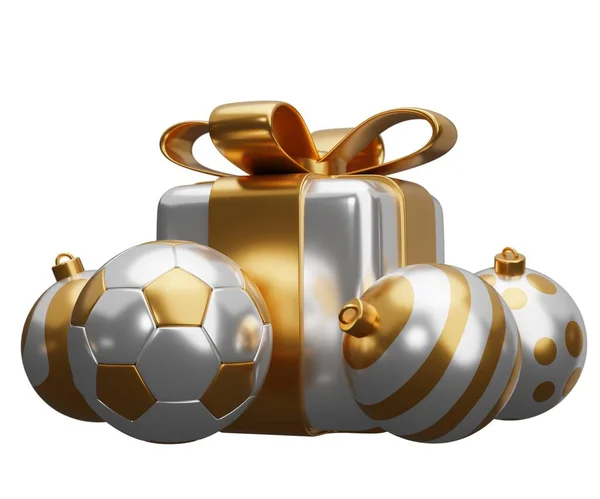 Bola Futebol Presente Natal Renderização Ilustração Isolada Fundo Branco — Fotografia de Stock