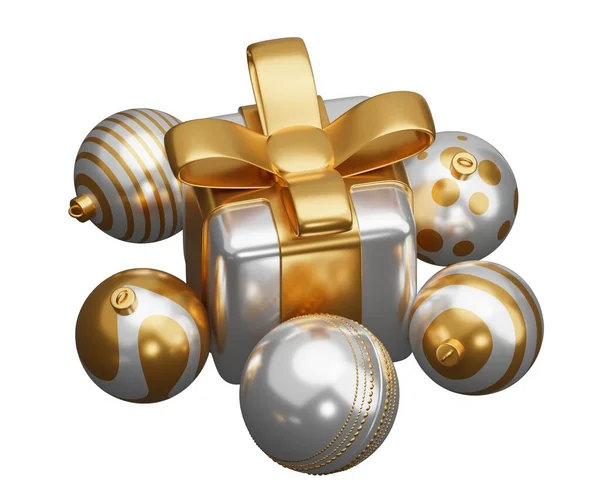 板球的圣诞礼物 3D渲染说明孤立于白色背景 — 图库照片