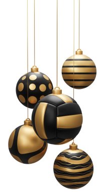 Noel Baloları Asan Voleybol topu. Beyaz arkaplanda 3 boyutlu resimleme izole edildi.