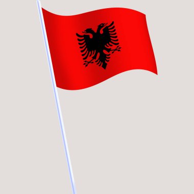 Albania dalgalı bayrağı. Işık arkaplan üzerinde izole edilmiş ulusal vektör illüstrasyonu.