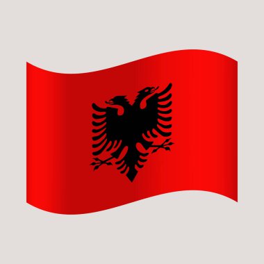 Albania dalgalı bayrağı. Işık arkaplan üzerinde izole edilmiş ulusal vektör illüstrasyonu.