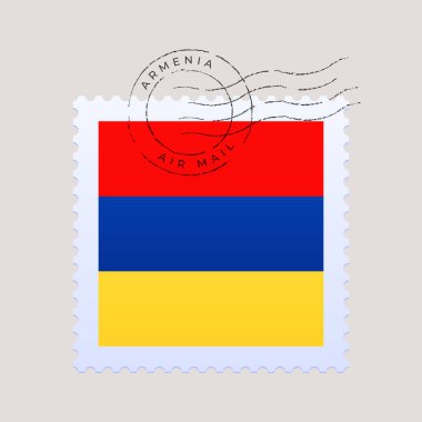 Ermenistan bayrak posta pulu. Işık arkaplan üzerinde izole edilmiş ulusal vektör illüstrasyonu.