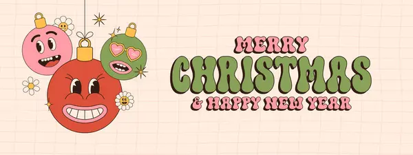 Cartão Felicitações Natal Groovy Feliz Natal Feliz Ano Novo Cartão —  Vetores de Stock