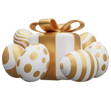 Easter Goden hediyesi. Beyaz arkaplanda 3 boyutlu resimleme izole edildi.