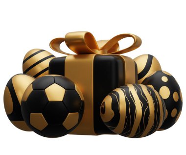 Futbol paskalya hediyesi. Beyaz arkaplanda 3 boyutlu resimleme izole edildi.