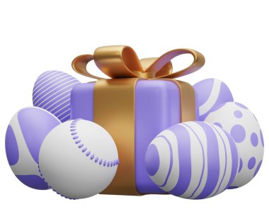 beysbol paskalya hediyesi. Beyaz arkaplanda 3 boyutlu resimleme izole edildi.