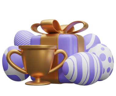 Paskalya hediyesi. Beyaz arkaplanda 3 boyutlu resimleme izole edildi.