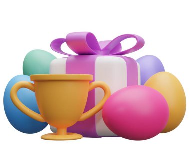 Paskalya hediyesi. Beyaz arkaplanda 3 boyutlu resimleme izole edildi.