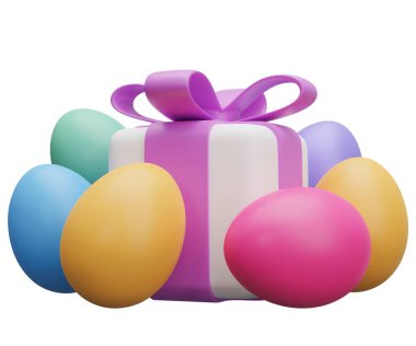 Paskalya hediyesi. Beyaz arkaplanda 3 boyutlu resimleme izole edildi.