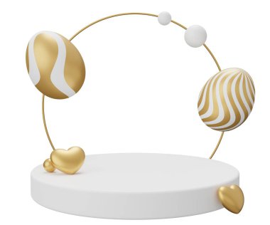 Paskalya yumurtası kaidesi. Beyaz arkaplanda 3 boyutlu resimleme izole edildi.