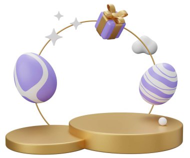 Paskalya yumurtası kaidesi. Beyaz arkaplanda 3 boyutlu resimleme izole edildi.