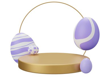 Paskalya yumurtası kaidesi. Beyaz arkaplanda 3 boyutlu resimleme izole edildi.