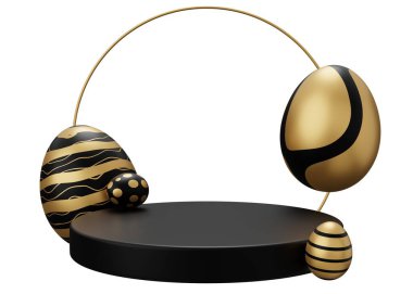 Paskalya yumurtası kaidesi. Beyaz arkaplanda 3 boyutlu resimleme izole edildi.