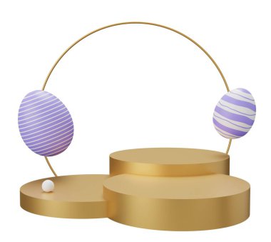 Paskalya yumurtası kaidesi. Beyaz arkaplanda 3 boyutlu resimleme izole edildi.