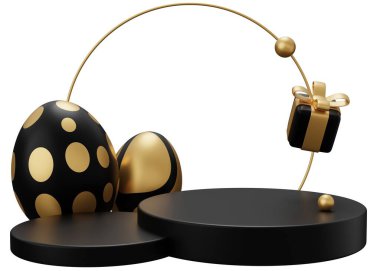 Paskalya yumurtası kaidesi. Beyaz arkaplanda 3 boyutlu resimleme izole edildi.