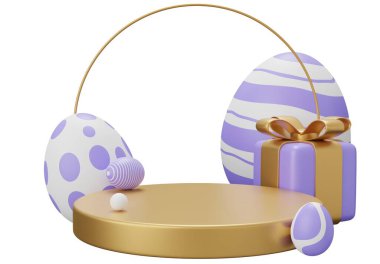 Paskalya yumurtası kaidesi. Beyaz arkaplanda 3 boyutlu resimleme izole edildi.