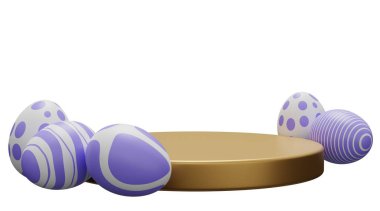 Paskalya yumurtası kaidesi. Beyaz arkaplanda 3 boyutlu resimleme izole edildi.