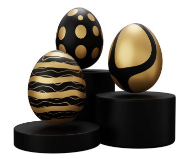 Paskalya yumurtası kaidesi. Beyaz arkaplanda 3 boyutlu resimleme izole edildi.