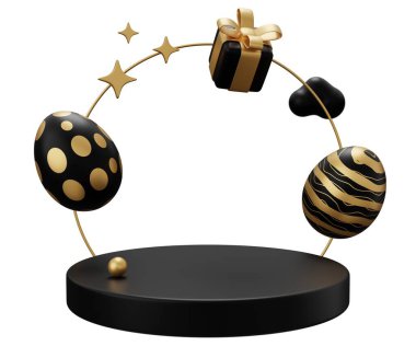 Paskalya yumurtası kaidesi. Beyaz arkaplanda 3 boyutlu resimleme izole edildi.