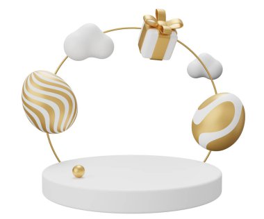 Paskalya yumurtası kaidesi. Beyaz arkaplanda 3 boyutlu resimleme izole edildi.