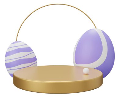 Paskalya yumurtası kaidesi. Beyaz arkaplanda 3 boyutlu resimleme izole edildi.