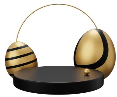 Paskalya yumurtası kaidesi. Beyaz arkaplanda 3 boyutlu resimleme izole edildi.