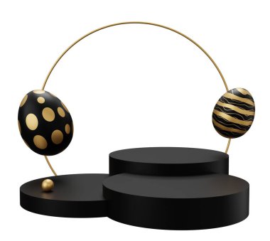 Paskalya yumurtası kaidesi. Beyaz arkaplanda 3 boyutlu resimleme izole edildi.