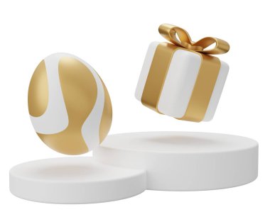 Paskalya yumurtası kaidesi. Beyaz arkaplanda 3 boyutlu resimleme izole edildi.