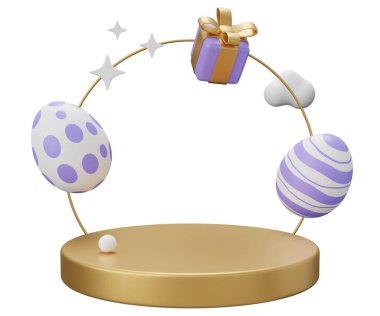 Paskalya yumurtası kaidesi. Beyaz arkaplanda 3 boyutlu resimleme izole edildi.