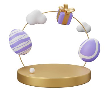 Paskalya yumurtası kaidesi. Beyaz arkaplanda 3 boyutlu resimleme izole edildi.