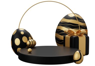 Paskalya yumurtası kaidesi. Beyaz arkaplanda 3 boyutlu resimleme izole edildi.