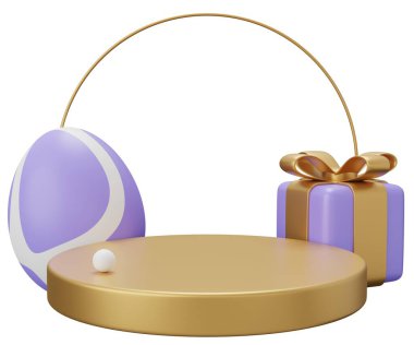 Paskalya yumurtası kaidesi. Beyaz arkaplanda 3 boyutlu resimleme izole edildi.