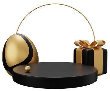 Paskalya yumurtası kaidesi. Beyaz arkaplanda 3 boyutlu resimleme izole edildi.