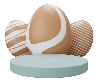 Paskalya yumurtası kaidesi. 3 boyutlu resimleme. Ürün gösterisi için Paskalya temeli sahneniz kutlu olsun..